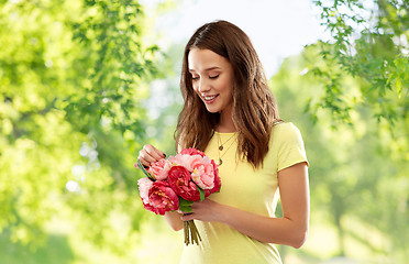 Image showing young woman or teenage girl with flower bouquet