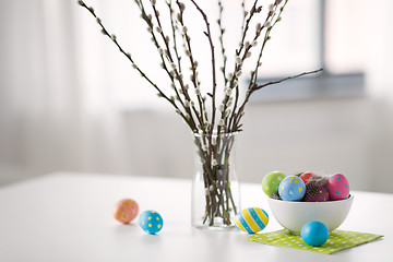 Image showing pussy willow branches and colored easter eggs