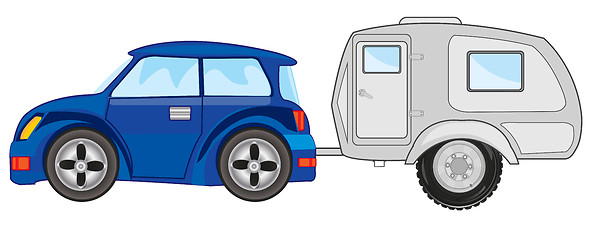 Image showing Car with dwelling trailor on white background is insulated