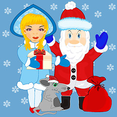 Image showing Grandparent frost and snow maiden on background snowflake