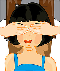 Image showing Vector illustration of the girl with closed palm eye