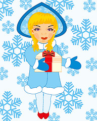 Image showing Symbol of the winter holiday snow maiden on background snowflake
