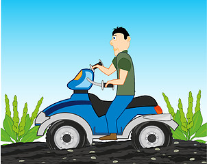 Image showing Man on quad bike rides on bad road