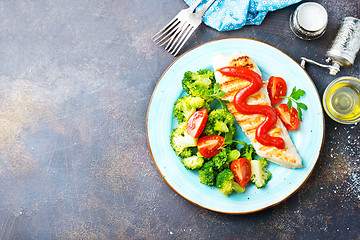 Image showing fried chicken with broccoli