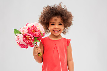 Image showing happy little african american girl with flowers