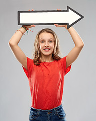 Image showing smiling teenage girl with arrow showing direction