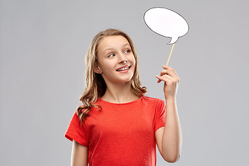 Image showing smiling teenage girl holding blank speech bubble