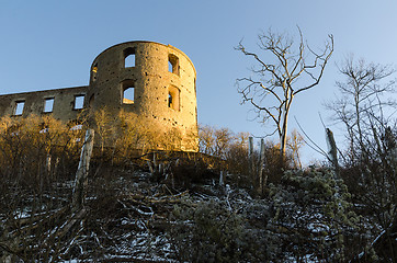 Image showing Sunlit tower by Borgholm Castle in Sweden