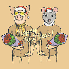 Image showing Illustration of Pig and Rat on New Year