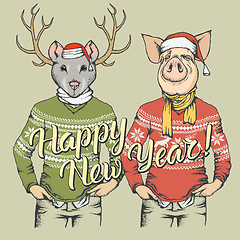 Image showing Illustration of Pig and Rat on New Year