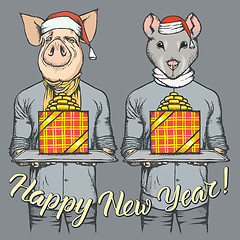 Image showing Illustration of Pig and Rat on New Year