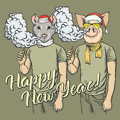 Image showing Illustration of Pig and Rat on New Year