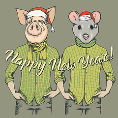 Image showing Illustration of Pig and Rat on New Year