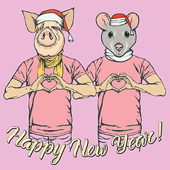 Image showing Illustration of Pig and Rat on New Year