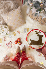 Image showing Christmas cheery mug of coffee festive cappuccino