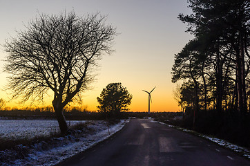 Image showing Wind generator by a country road in winter season