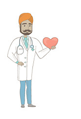Image showing Indian cardiologist holding a big red heart.