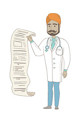 Image showing Young doctor in medical gown giving presentation.