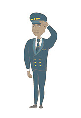 Image showing Young african-american pilot saluting.