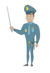 Image showing Young hispanic policeman holding a pointer stick.