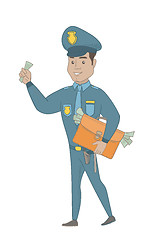 Image showing Hispanic policeman with briefcase full of money.