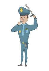 Image showing Young hispanic police officer whistling.