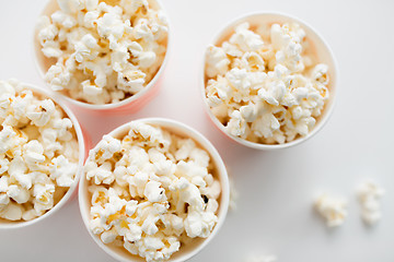 Image showing close up of popcorn in disposable paper cups