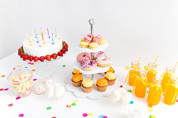 Image showing food and drinks on table at birthday party