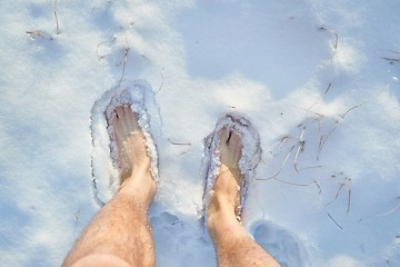 Image showing Barefoot in the snow