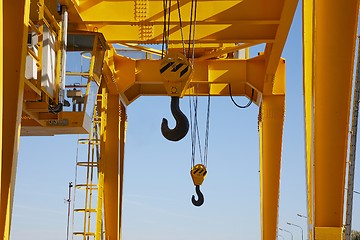 Image showing Crane with hooks hanging