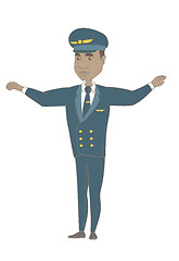 Image showing Young african pilot with arms outstretched.