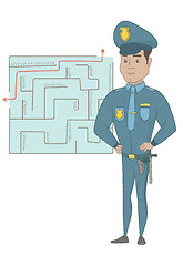 Image showing Policeman looking at labyrinth with solution.