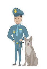 Image showing Hispanic police officer standing near police dog.