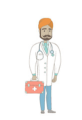 Image showing Young indian doctor holding first aid box.