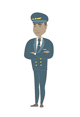 Image showing Young african pilot standing with folded arms.