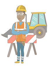 Image showing Confident african builder with arms crossed.