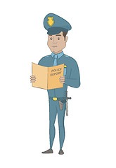 Image showing Hispanic police officer holding a police report.
