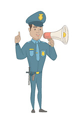 Image showing Hispanic policeman speaking into loudspeaker.