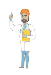 Image showing Indian doctor holding clipboard with documents.