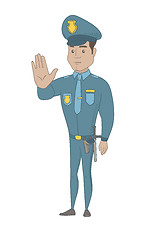 Image showing Hispanic policeman showing stop hand gesture.