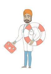 Image showing Paramedic holding first aid box and lifebuoy.