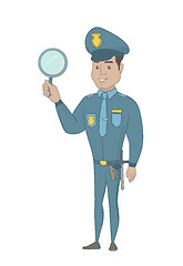 Image showing Young hispanic policeman holding a hand mirror.