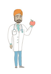 Image showing Indian nutritionist offering fresh red apple.