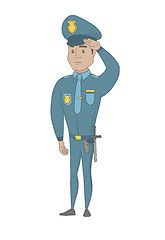 Image showing Young hispanic police officer saluting.