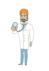 Image showing Young indian doctor holding a stethoscope.