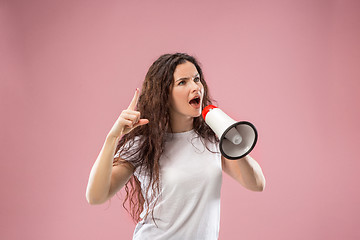 Image showing Woman making announcement with megaphone