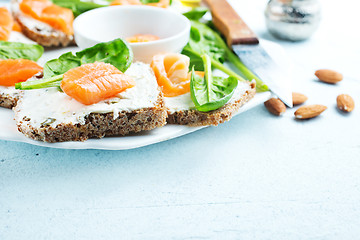 Image showing bread with cheese and salmon