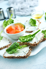 Image showing bread with cheese and salmon