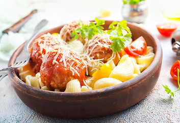 Image showing pasta with meatballs