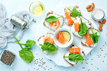 Image showing bread with cheese and salmon